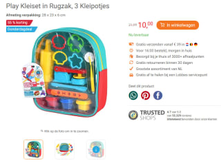 Play Kleiset in Rugzak, 3 Kleipotjes voor €10 bij Lobbes