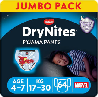 DryNites luierbroekjes - jongens - 4 tot 7 jaar (17 - 30 kg) - 64 stuks voor €10,65 bij Amazon
