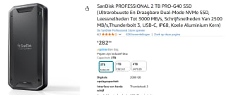 SanDisk PROFESSIONAL 2 TB PRO-G40 SSD voor €282,99 bij Amazon