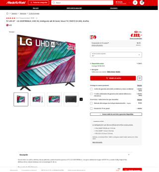 TV LED 43" LG 43UR78006LK UHD 4K Inteligente α5 4K Gen6 por 333€