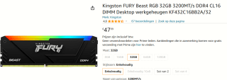 Kingston Fury Beast RGB KF432C16BB2A/32 voor €47,99 bij Amazon