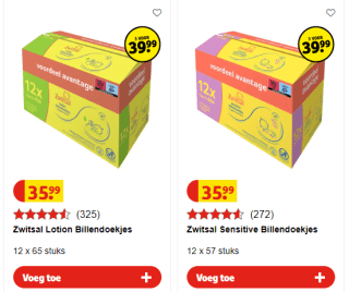 3 dozen Zwitsal billendoekjes voor €39,99 bij Kruidvat