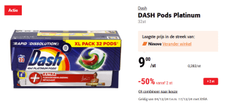 [België] 32 Dash Pods Platinum voor €4,50 per verpakking bij Colruyt