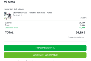 30% descuento en Legos + envío gratis en pedidos superiores a 9€