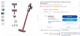 Dyson Cyclone V10 Total Clean Cordless Vacuum - Refurbished for £255.99 at Ebay