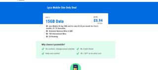Lyca Mobile 30 day SIM with 15GB data for £0.94 at Lyca Mobile
