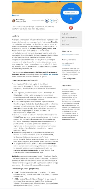 2×1 Namibia 9 dias por 1,599€.