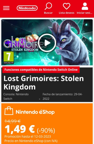 Lost Grimoires: Stolen Kingdom Nintendo Switch por 1,49€.