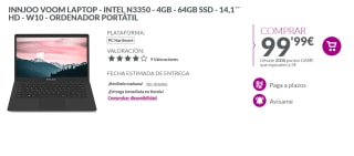Ordenador Portatil Innjoo Voom Intel Celeron N3350/4GB/64GB eMMC/14.1" por 99.99€