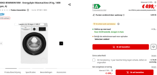 Beko B5WM69418WC AquaTech voor €399 na cashback bij de Mediamarkt