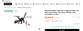 Minecraft Dragón de Ender con Steve con accesorios por 29,99€