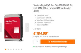 Western Digital Red Plus 3.5' 8 TB SATA III voor €184,99 bij Nbb