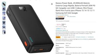 Powerbank Baseus 20.000mAh, 20W PD QC con USB C In&out por 18,39€