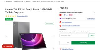 Lenovo Tab P11 2nd Gen 11.5" 128GB Wi-Fi Tablet - £149.99