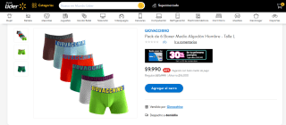 Pack De 6 Boxer Medio Algodón Hombre - Talla L por $9.990