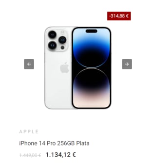 Móvil iPhone 14 Pro 256GB por 1.134,12 €