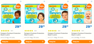 4 pakken big pack Pampers voor €70 bij Trekpleister