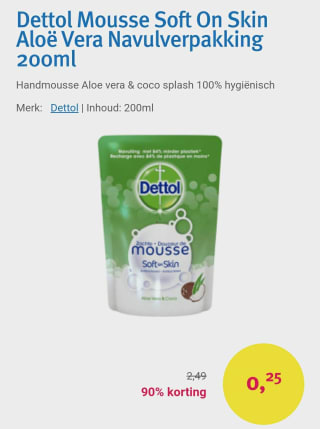 90% korting op Dettol Mousse Soft On Skin Aloë Vera Navulverpakking 200ml