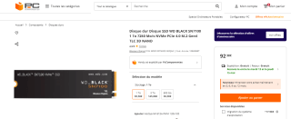 Disque dur Disque SSD WD BLACK SN7100 1 To 7250 Mo/s NVMe PCIe 4.0 M.2 Gen4 TLC 3D NAND à 92,38€