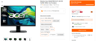 Monitor Acer KA242YEBI 23.8" LED IPS FullHD 100Hz 1ms por 78,99€