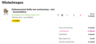 Eetkamerstoel Raffy - stof - caramel 2 stuks voor €109 bij Leenbakker