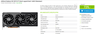 ASRock AMD Radeon RX 9070 XT Steel Legend Dark bij Megekko