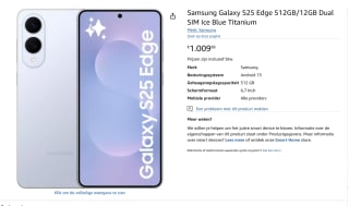 Samsung Galaxy S25 Edge, 512GB opslag Blauw voor €1.009,88 bij Amazon