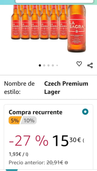 Pack de 24×330ml Cerveza Botella la Sagra por 15,30€.