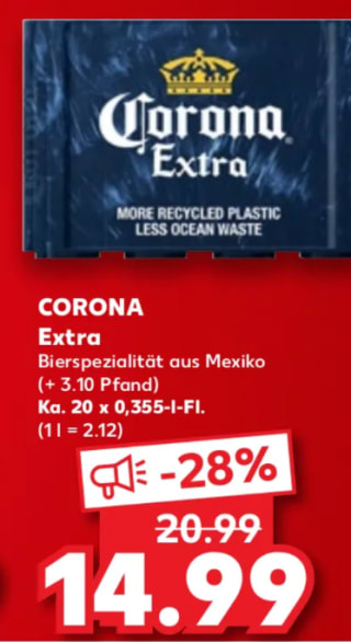 Krat Corona bier voor €14,99 bij Kaufland in Duitland