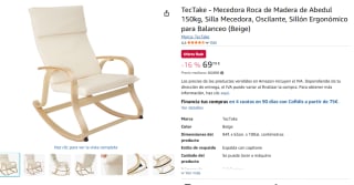 TecTake Mecedora Roca de Madera de Abedul por 69,79€