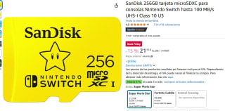 Tarjeta SanDisk 256GB microSDXC para Nintendo Switch por 21,15€