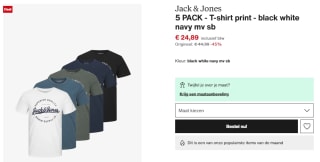 Jack & Jones 5 PACK - T-shirt print - black white navy voor €24,89 bij Zalando