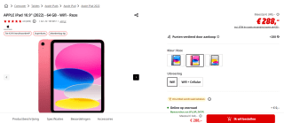 Apple iPad (2022) - Zonder USB-lader - 10.9 inch voor €288 bij de Mediamarkt