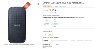 SSD Portable SanDisk de 2TB por $1,429 en Amazon