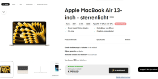 APPLE MacBook Air (2024) Sterrenlicht - 13.6 inch - Apple M3 10-core GPU - 16 GB - 512 GB voor €999 bij Amac