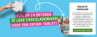 Gratis Oxfam chocolade in ruil voor een lege chocoladeverpakking