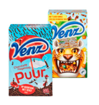 2 Pakken Venz Chocoladehagel of -vlokken voor €2,99 bij de Plus