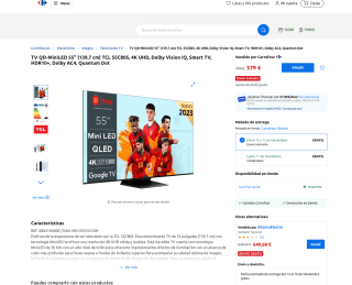 TV QD MiniLED 55" TCL 55C805 4K UHD Dolby Vision IQ Smart TV HDR10+ Dolby AC4 Quantum Dot a solo 579€