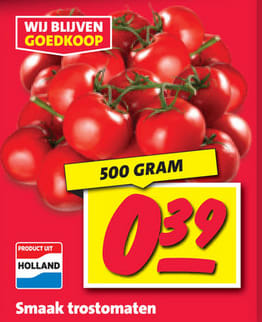 500 gr Hollandse trostomaten voor €0,39 bij Nettorama