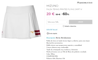 Falda para Mujer Mizuno TENNIS PRINTED FLYING SKIRT por 20€