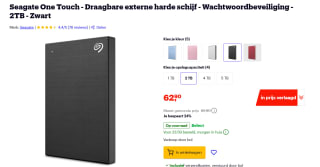 Seagate One Touch HDD met wachtwoord, 2 TB voor €62,90 bij Bol