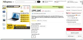 PC Portable 15.6" Chuwi GemiBook Plus Intel 12th à 199,16€