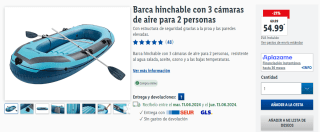 Barca hinchable con 3 cámaras de aire para 2 personas por48,99€