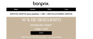 Hoy 10% dto extra por compras de +35€ en Bonprix