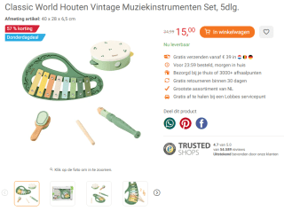 57% korting op Classic World Houten Vintage Muziekinstrumenten Set, 5dlg. bij Lobbes
