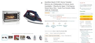Horno Hamilton Beach + Plancha T-Fal por $1,258 en Amazon