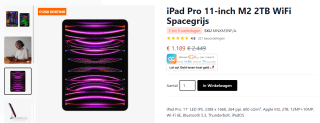 iPad Pro 11-inch M2 2TB WiFi Spacegrijs voor €1189