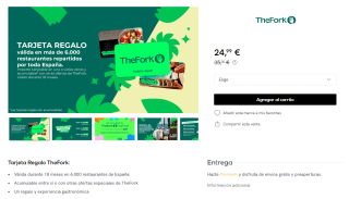 Tarjeta regalos Thefork rebajadas la de 35€ por 24,99€ y mas en descripción