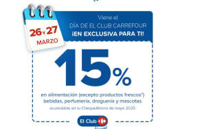 15% dto acumulable a tu cheque desde Carrefour
