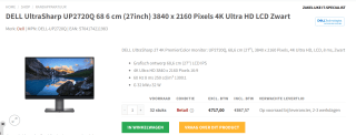DELL UltraSharp UP2720Q 68,6 cm (27") voor €867,57 bij Redshell